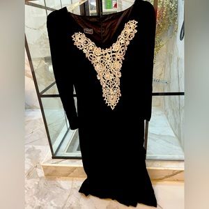 CACHET BARI PROTAS Vintage Black Velvet Embroidered Puff Sleeve Holiday Dress 8